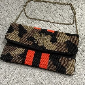 Elegant Black and Gold Beaded Clutch